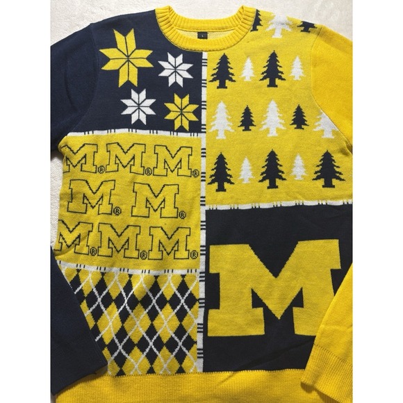 Michigan University Winter Sweater Trees Stars Diamonds Large - Picture 4 of 7
